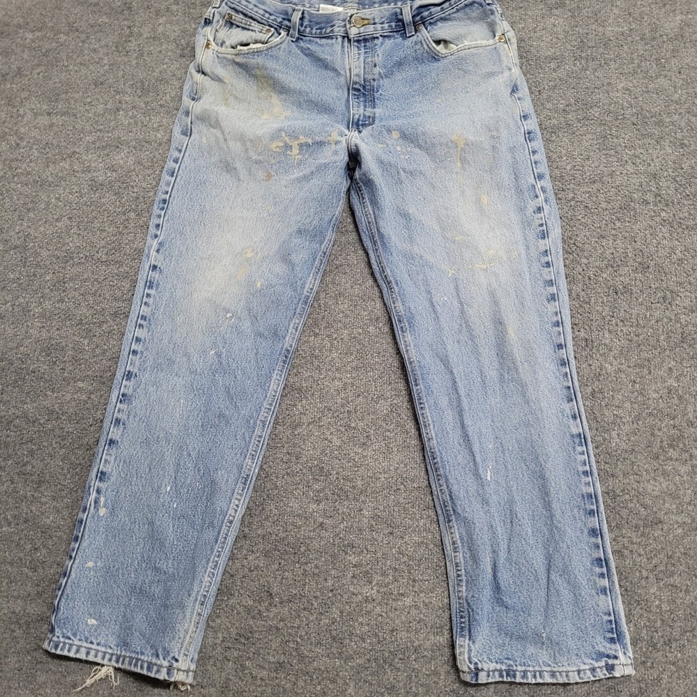 Carhartt Jeans Mens Size 38x32 Light Wash Relaxed Fit Distressed Paint Splatter